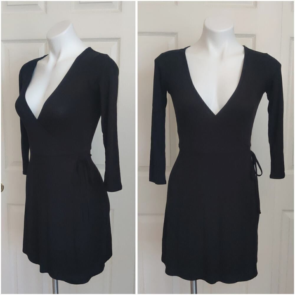Forever 21 ribbed faux wrap 3/4 sleeves dress sz S